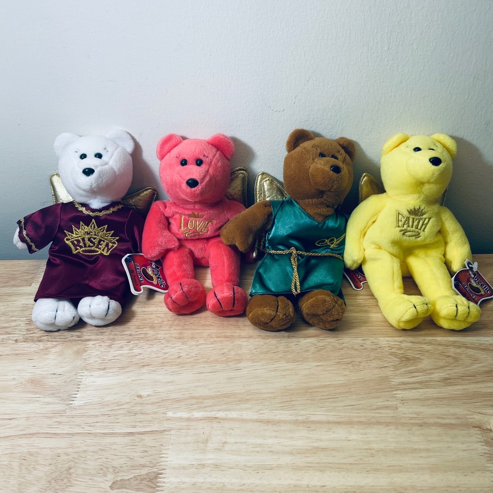 Angelic Beans by Protech Angel Bear Plush Lot of 4 Faith Love Risen Gold Wings